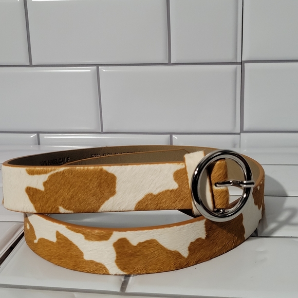 Urban Outfitters Accessories - URBAN OUTFITTERS Tan and White Animal Calf Hair Belt 1inW